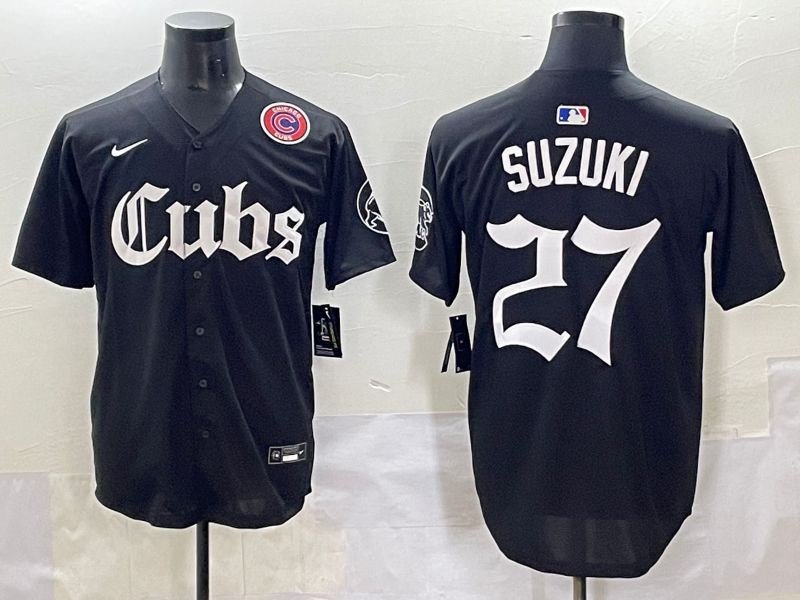 Men 2025 Chicago Cubs #27 Suzuki Black Five generations Joint Name Nike MLB Jersey style 11
